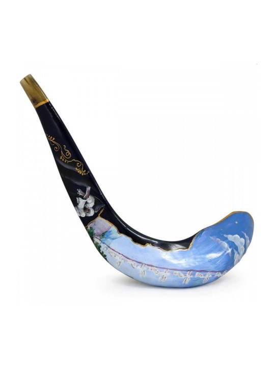 מצוייר ביד בישראל Rams Horn Shofar Blue Ja... | שופרות מעוצבות