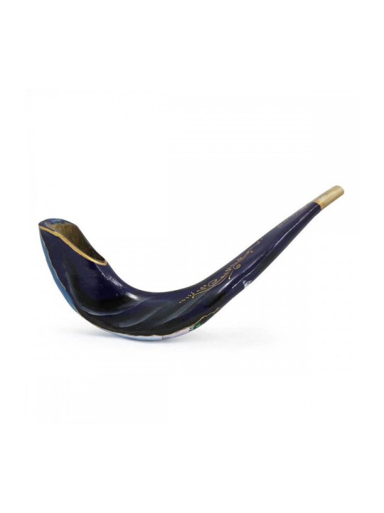 Peint à la main en Israël Corne de Bélier Shofar Bleu Ja... | Shofars décorés