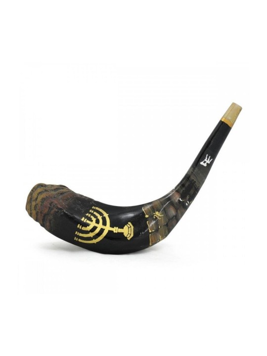 Shofar occidental en corne de bélier décoré et peint à la main... | Shofars décorés