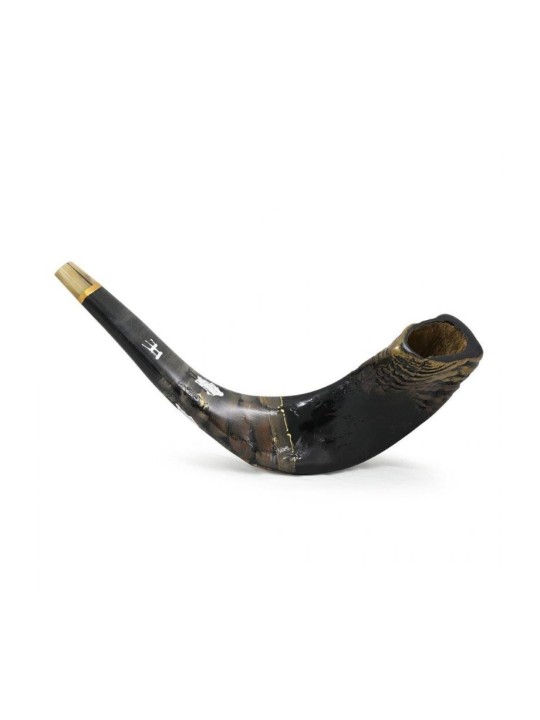 Shofar occidental en corne de bélier décoré et peint à la main... | Shofars décorés