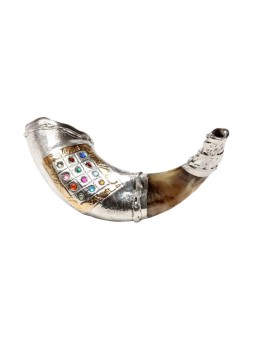 Shofar Choshen en corne de bélier en argent sterling... | Shofars en argent sterling