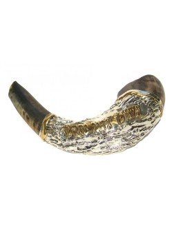Shofar en corne de bélier plaqué argent sterling avec... | Shofars en argent sterling