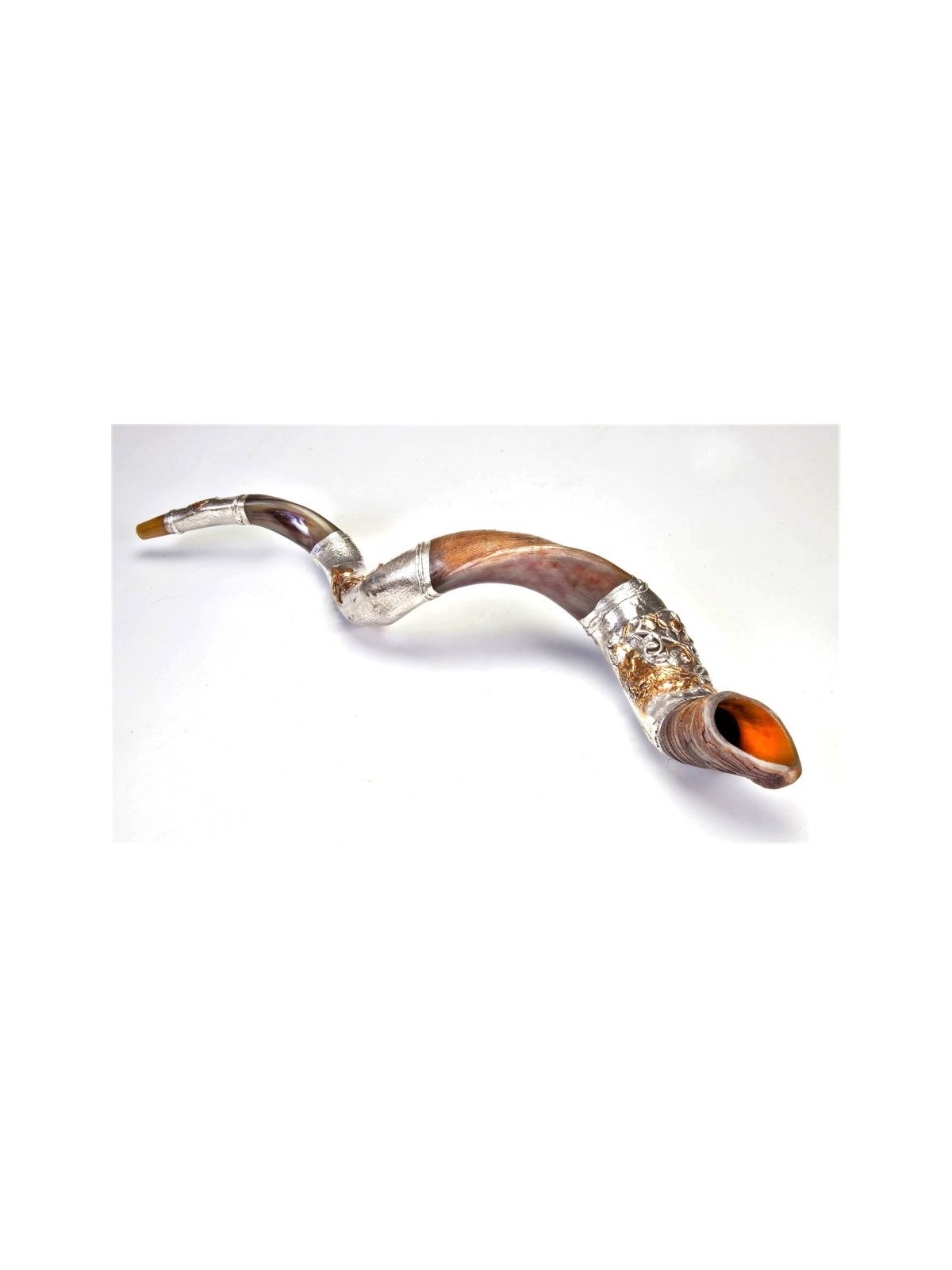 Shofar yéménite en argent Lion et agneau Design | Shofars en argent sterling