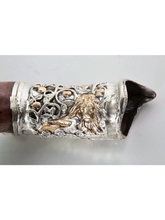 Silver Yemenite Shofar Lion and Lamb Design | Sterling Silver Shofars