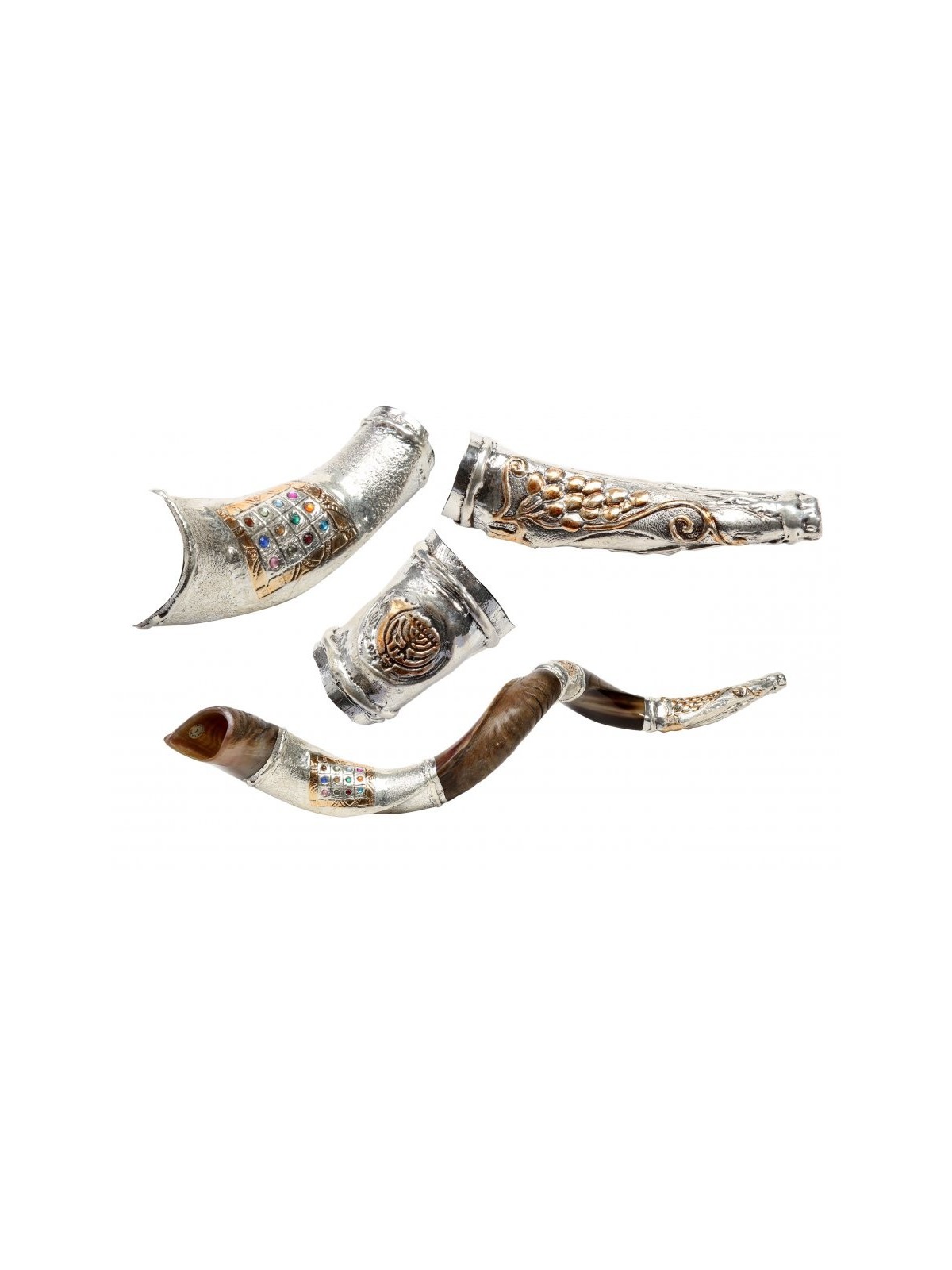 Shofar yéménite décoratif en argent sterling... | Shofars en argent sterling