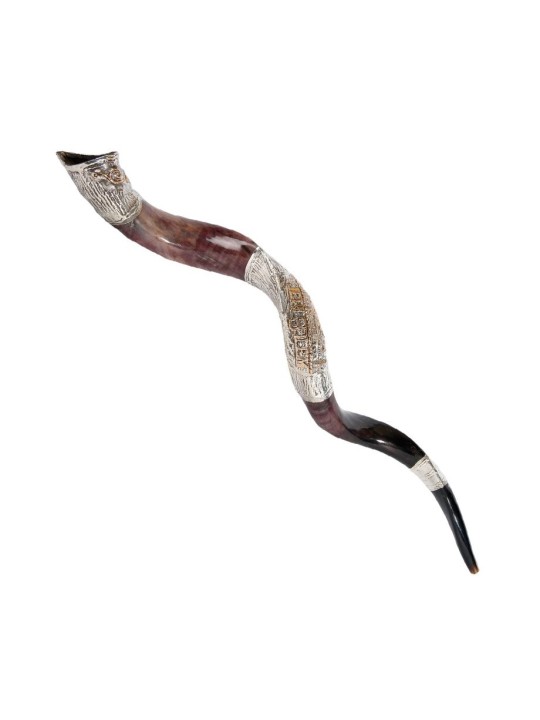 Shofar yéménite décoratif avec argent sterling... | Shofars en argent sterling