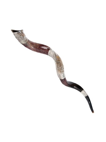 Shofar yéménite décoratif avec argent sterling... | Shofars en argent sterling