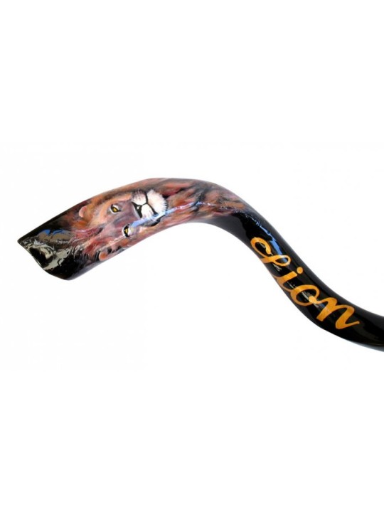 Lion de Shofar yéménite peint à la main de collectionneurs... | Shofars décorés