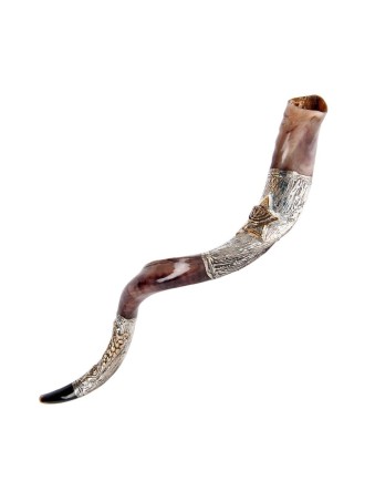 Shofar yéménite décoratif avec argent sterling... | Shofars en argent sterling