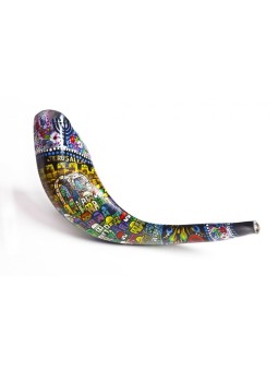 Shofar en corne de bélier peint à la main de Jérusalem | Shofars décorés