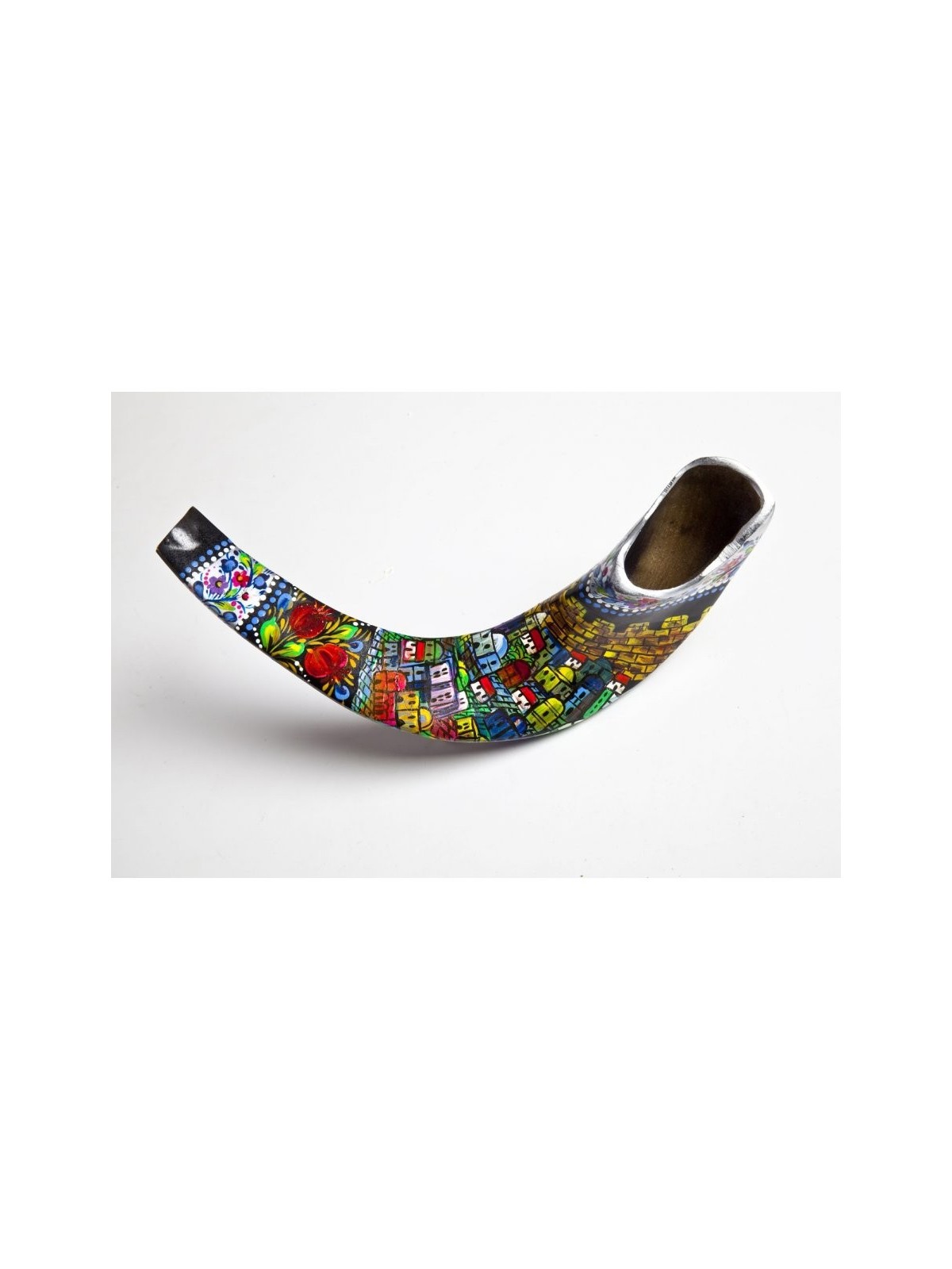 Shofar en corne de bélier peint à la main de Jérusalem | Shofars décorés