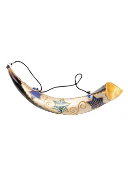 Onction peinte Yéménite Shofar Étoile de David | Shofars décorés