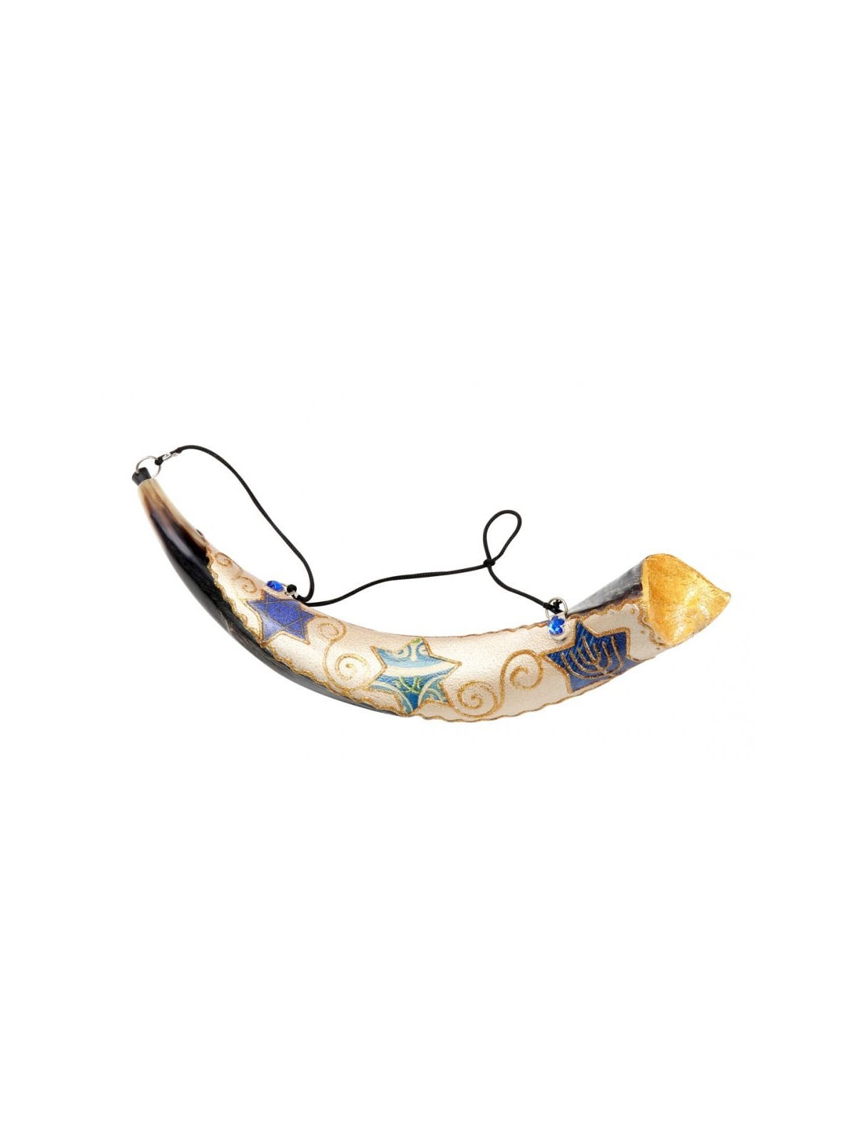 Onction peinte Yéménite Shofar Étoile de David | Shofars décorés