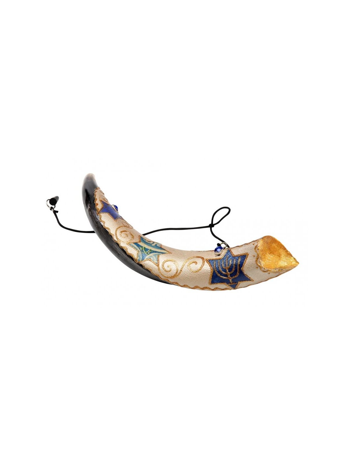 Onction peinte Yéménite Shofar Étoile de David | Shofars décorés