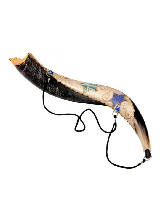 Onction peinte Yéménite Shofar Étoile de David | Shofars décorés