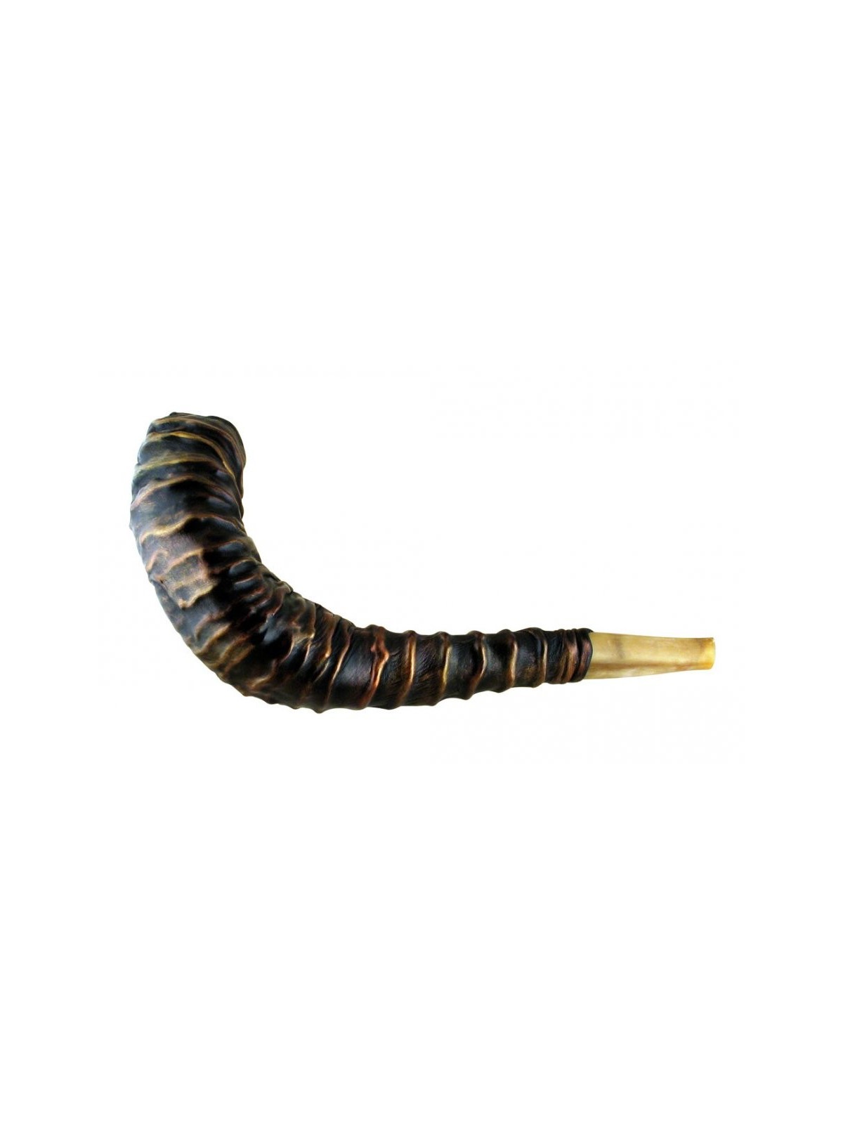 Superbe Shofar en corne de bélier relié en cuir | Shofars décorés