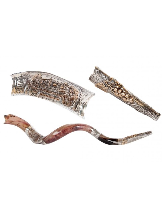 Two Tone Jerusalem Design Sterling Silver... | Sterling Silver Shofars