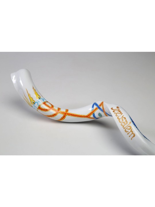 Shofar yéménite peint à la main avec meno à 7 branches... | Shofars décorés