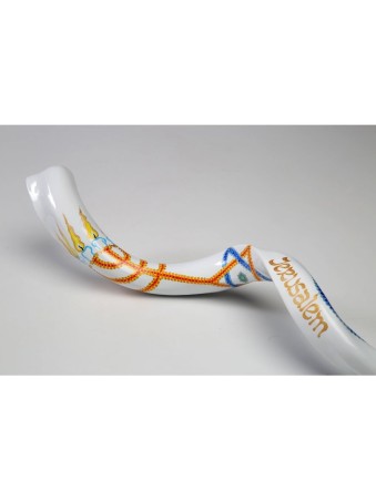 Shofar yéménite peint à la main avec meno à 7 branches... | Shofars décorés