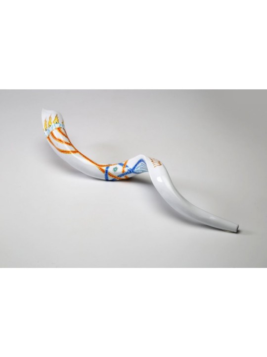 Shofar yéménite peint à la main avec meno à 7 branches... | Shofars décorés