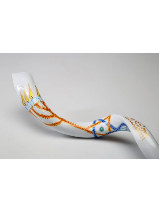 Shofar yéménite peint à la main avec meno à 7 branches... | Shofars décorés