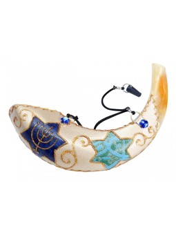 Painted Star of David Anointing Rams Horn Shofar | Decorated Shofars