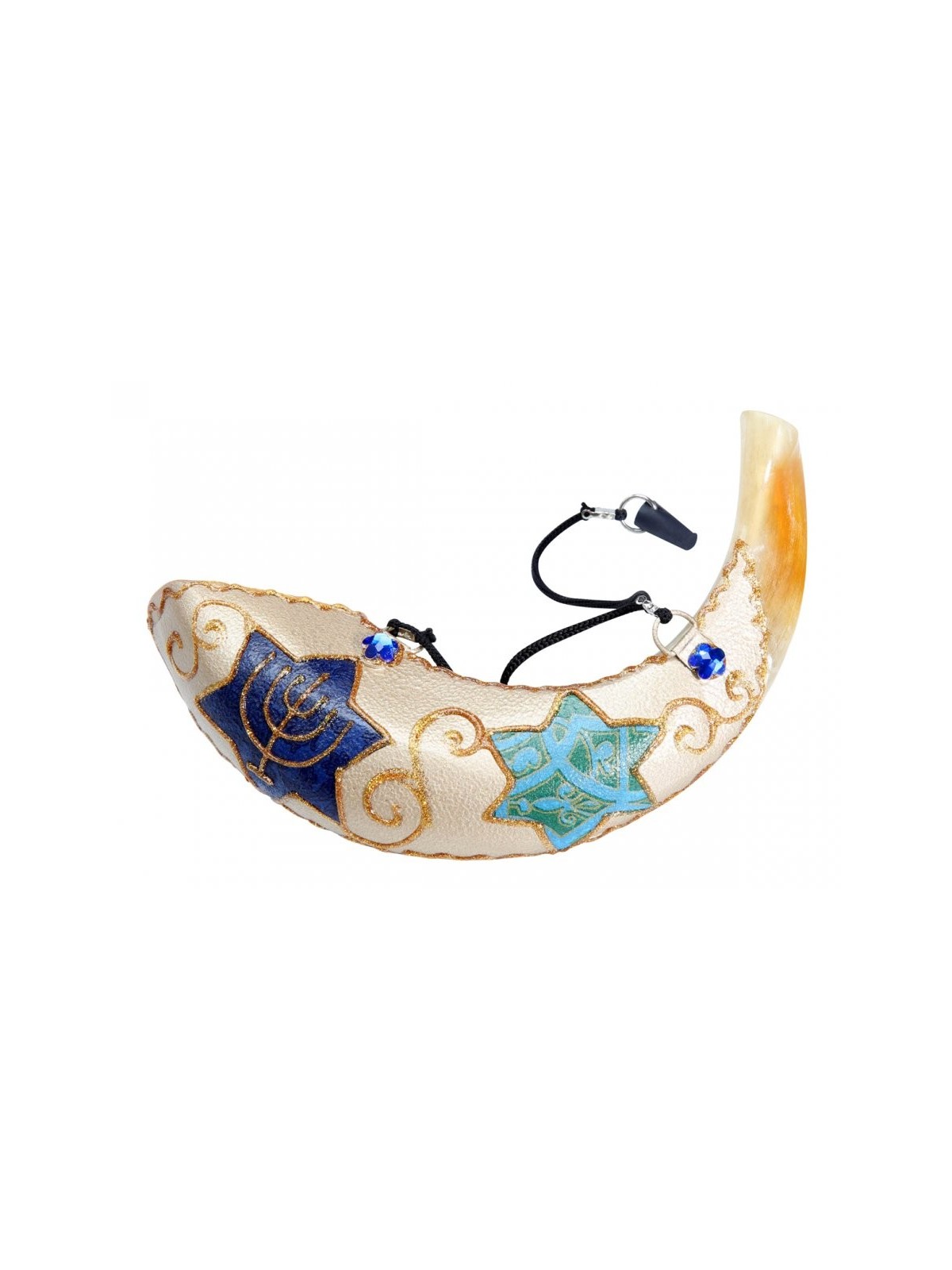 Étoile peinte de David onction de corne de bélier Shofar | Shofars décorés