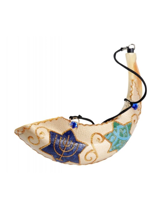 Painted Star of David Anointing Rams Horn Shofar | Decorated Shofars