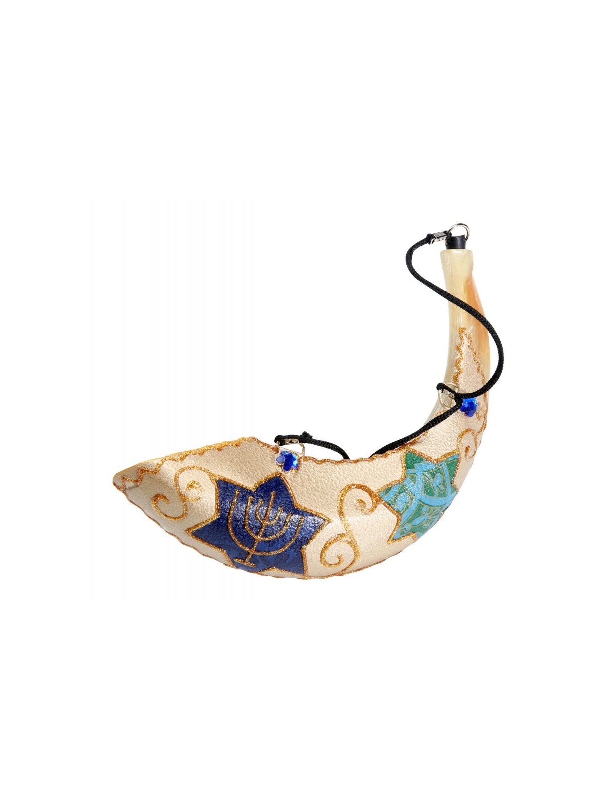 Étoile peinte de David onction de corne de bélier Shofar | Shofars décorés