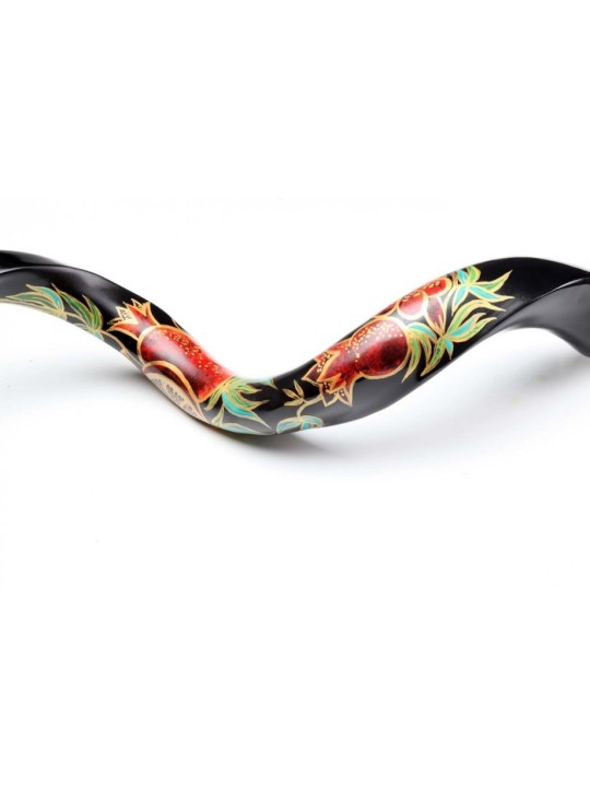 Shofar yéménite peint à la main avec grenades | Shofars décorés