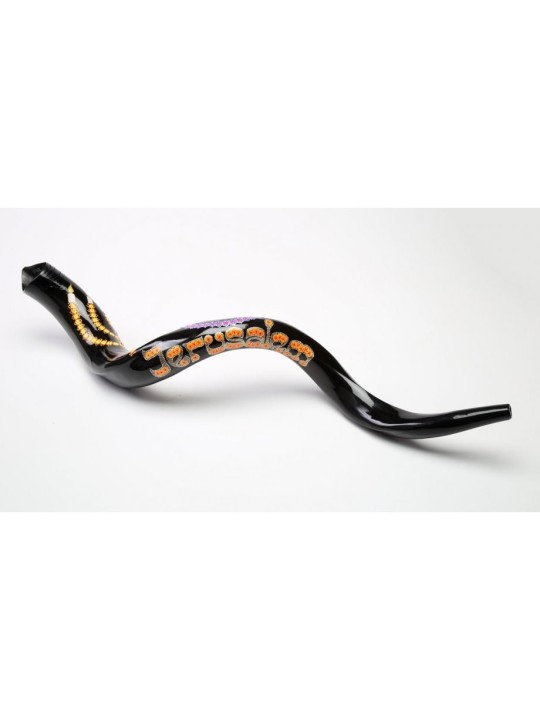 Shofar yéménite peint à la main avec menorah étoile... | Shofars décorés