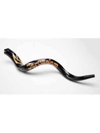 Shofar yéménite peint à la main avec menorah étoile... | Shofars décorés