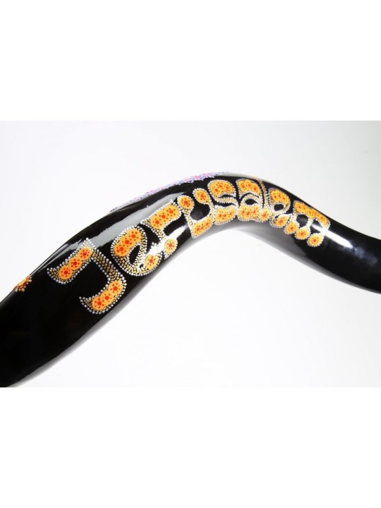 Shofar yéménite peint à la main avec menorah étoile... | Shofars décorés