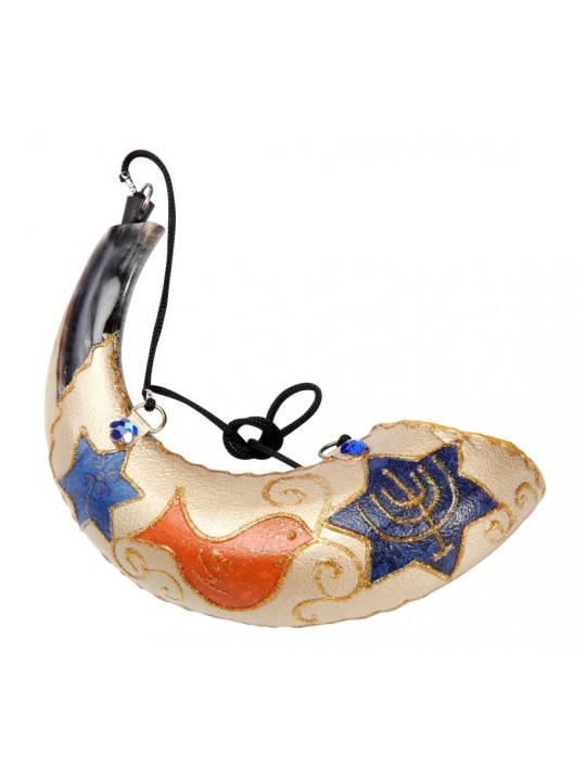 Colombe peinte de la paix onction corne de bélier Shofar | Shofars décorés