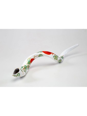 Shofar yéménite peint à la main avec des grenades... | Shofars décorés