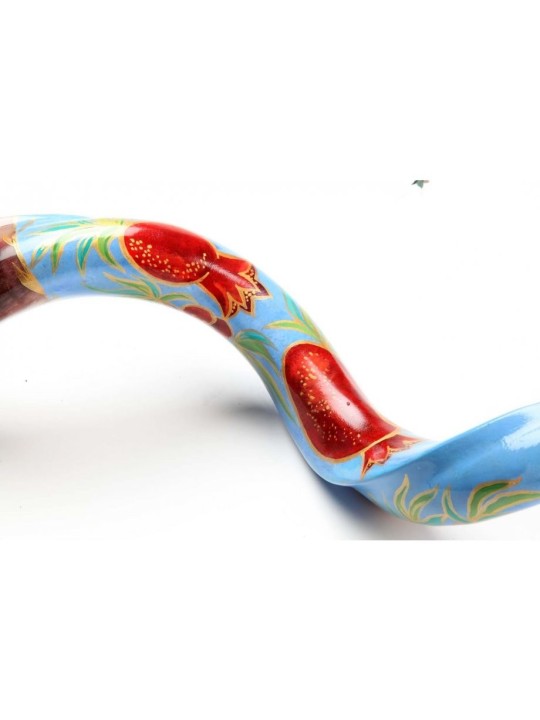 Shofar yéménite peint à la main avec grenade animée... | Shofars décorés