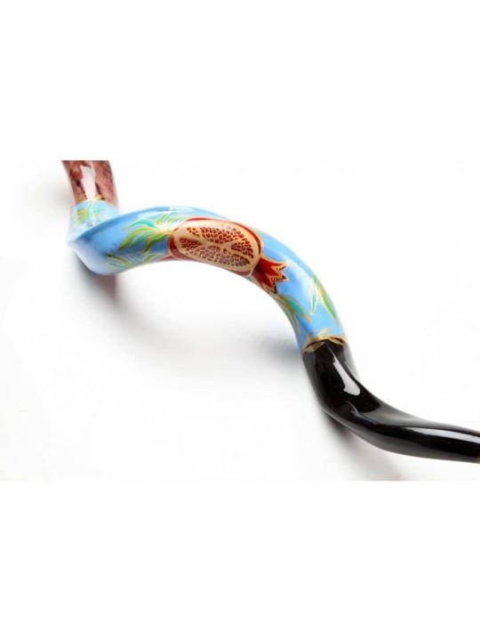 Hand Painted Yemenite Shofar with Lively Pomegr... | Decorated Shofars