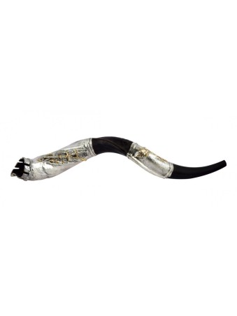 Shofar yéménite en argent coupé en couronne Jérusalem | Shofars en argent sterling