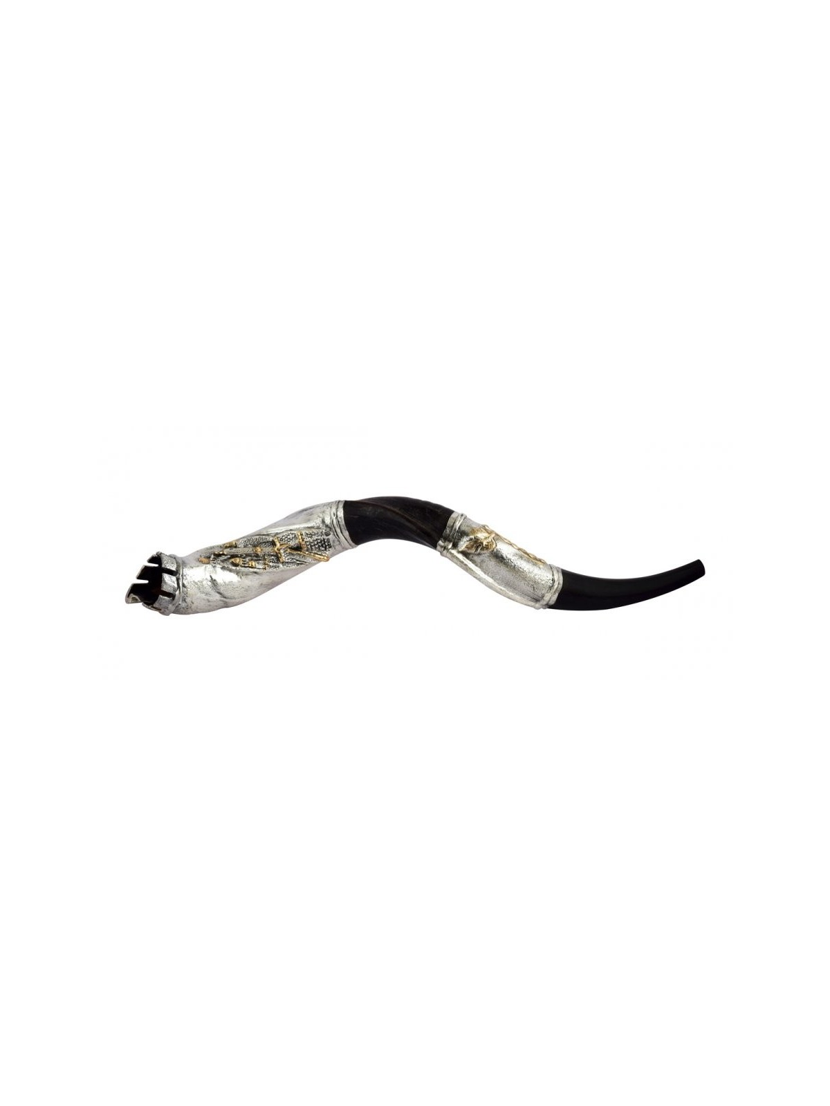 Shofar yéménite en argent coupé en couronne Jérusalem | Shofars en argent sterling