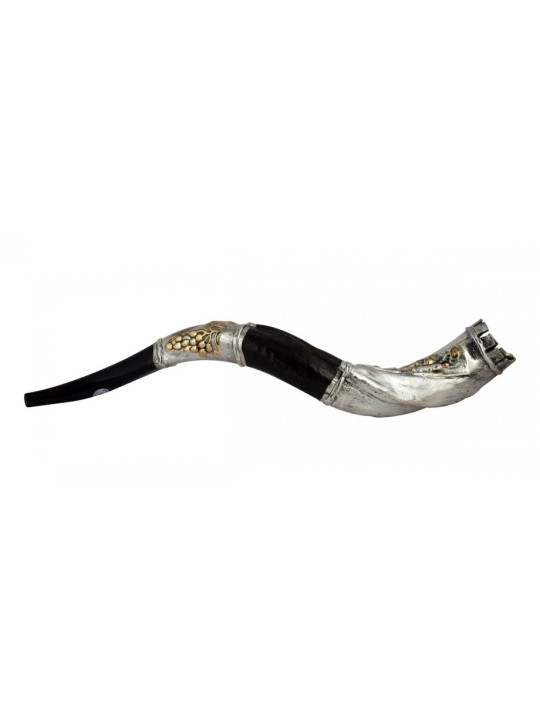 Shofar yéménite en argent coupé en couronne Jérusalem | Shofars en argent sterling