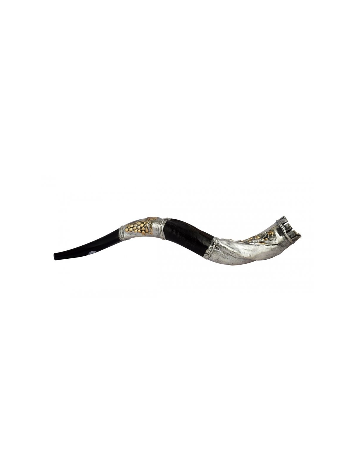 Shofar yéménite en argent coupé en couronne Jérusalem | Shofars en argent sterling