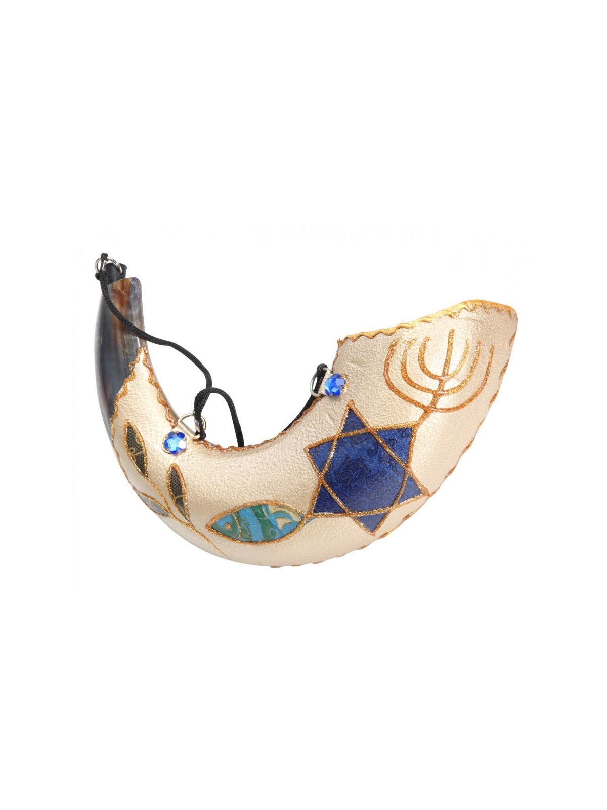 Onction peinte Corne de bélier Shofar Fish Design | Shofars décorés