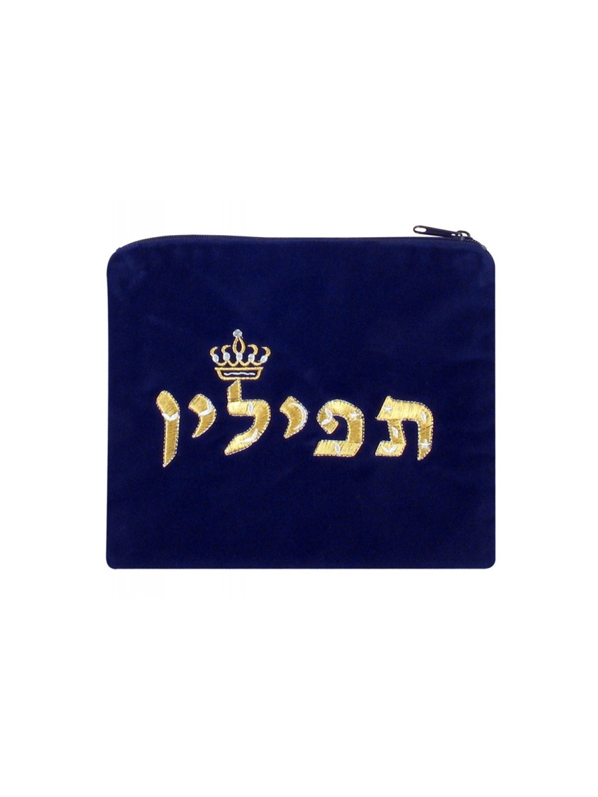 Sac Tefiline en velours bleu royal brodé... | Sacs et supports de téfilines