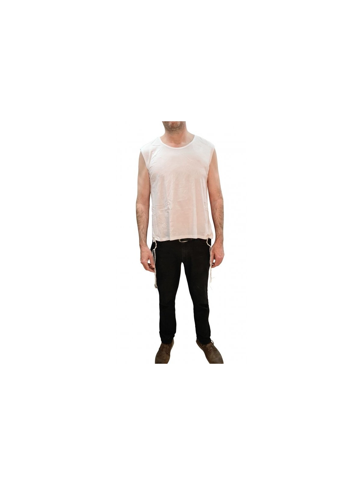 Maillot de corps sans manches blanc adulte avec Tzitzit | T-shirt Tzitzit