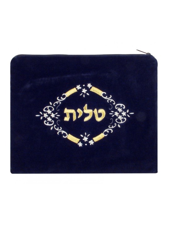 Sacs en velours bleu foncé Talit Tefillin blanc... | Sacs Talit et Téfilines