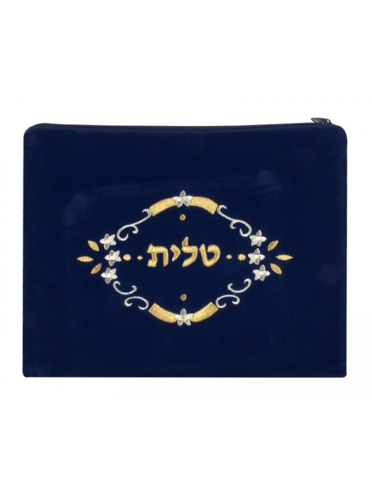 Les sacs Tefillin Talit en velours bleu foncé fleurissent... | Sacs Talit et Téfilines