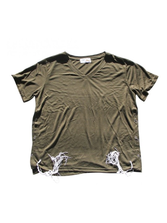 T-shirt kaki adulte avec Tzitzit | T-shirt Tzitzit