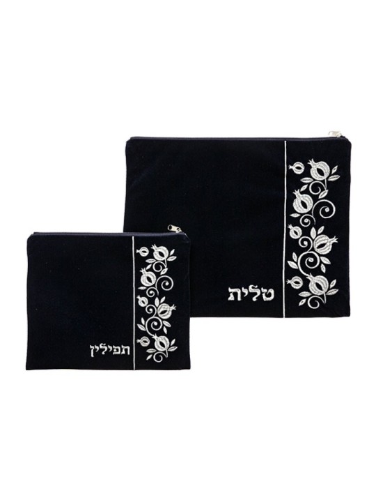 Navy Blue Velvet Tallit and Tefillin Bag Se... | Talit & Tefillin Bags