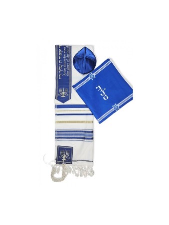Ateret Ensemble de Talit Acrylique Motif Menorah et Bible... | Talits modernes