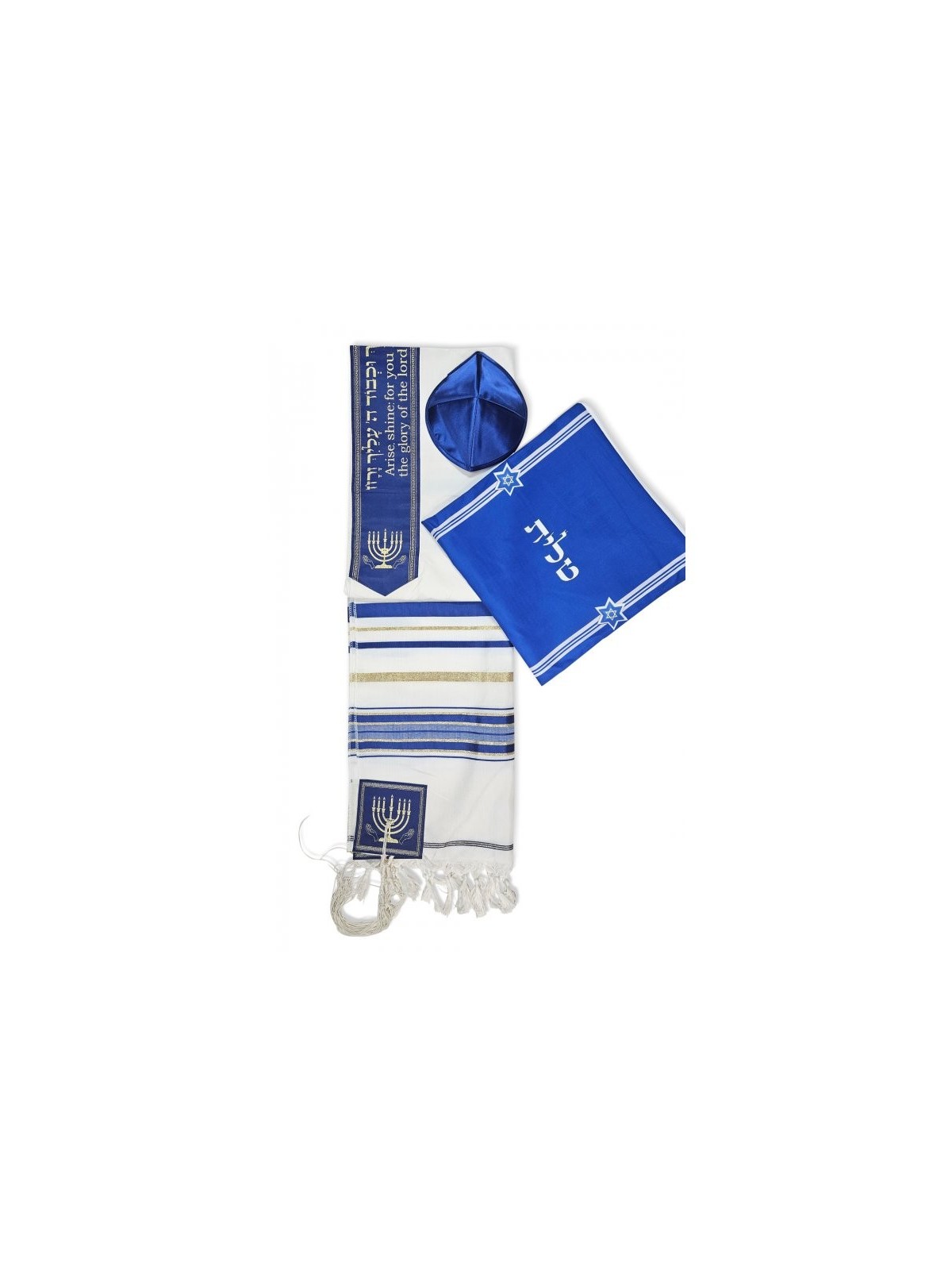Ateret Ensemble de Talit Acrylique Motif Menorah et Bible... | Talits modernes